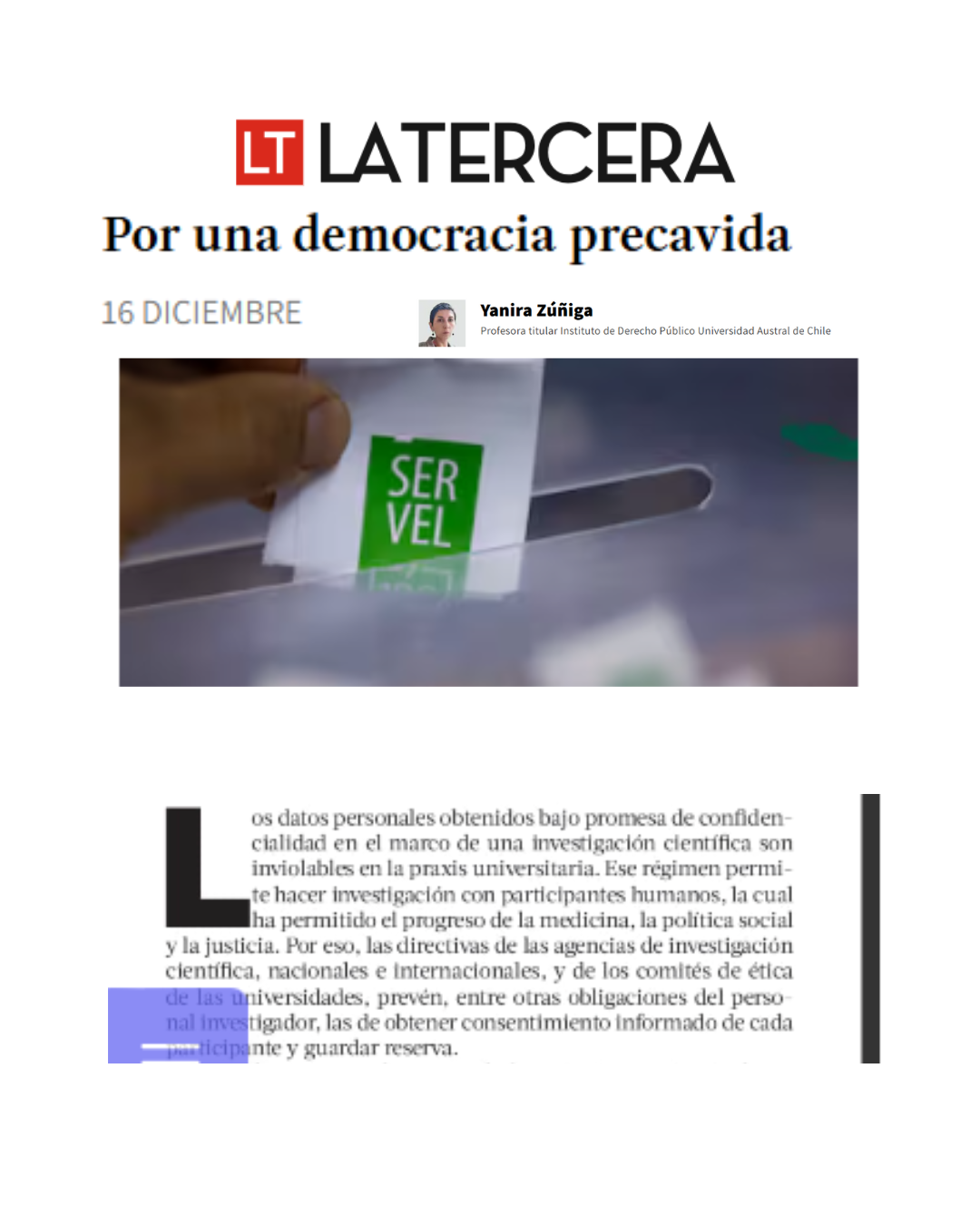 Columna de opinión publicada en La Tercera 1