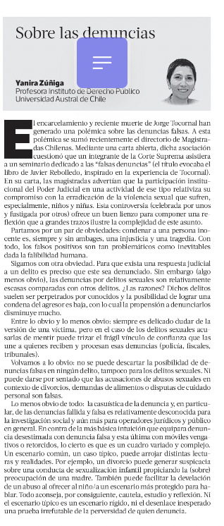 Sobre las denuncias en La Tercera